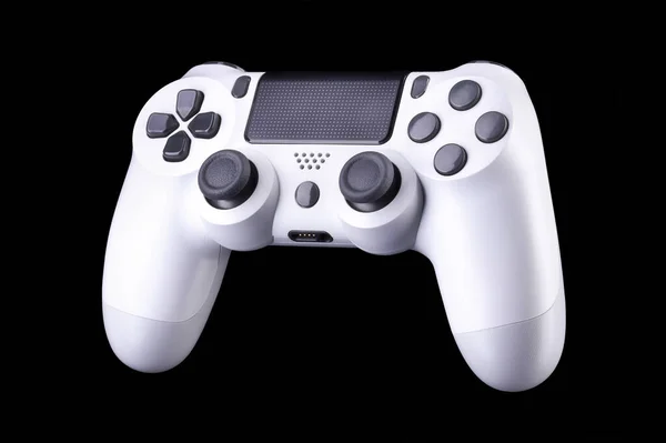 Bianco videogioco joystick gamepad isolato su uno sfondo nero — Foto Stock