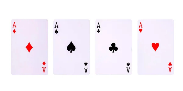 Jogando cartas para o jogo de poker em fundo branco com caminho de recorte . — Fotografia de Stock