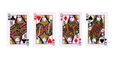 Beyaz arkaplanda kırpma yolu ile poker kartları oynanıyor.