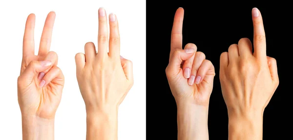 Женская Рука Показывает Два Пальца Вверх Мире Клянись Знак Мультитач — стоковое фото