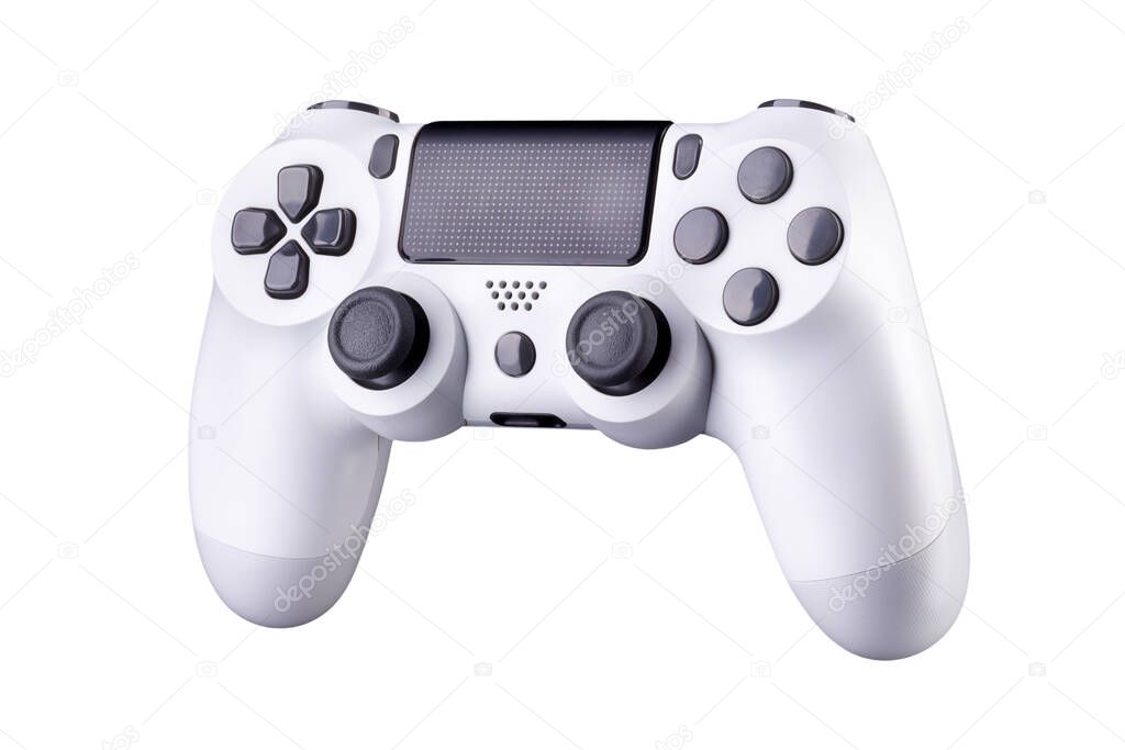 White video game joystick gamepad isolated on a white background with clipping path