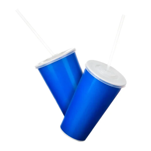 一套蓝色杯子，帽子和管子与白色背景隔离 — 图库照片