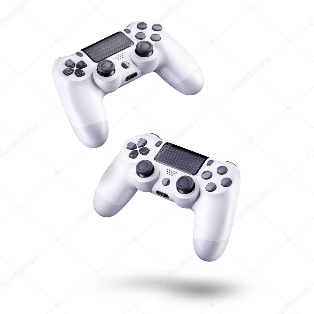 Set of white video game joysticks gamepad isolated on a white background