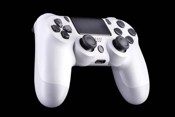 Bílé video hry joystick gamepad izolované na černém pozadí — Stock fotografie