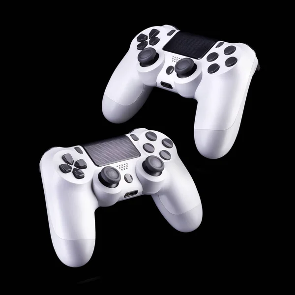 Set Van Witte Video Game Joysticks Gamepad Geïsoleerd Een Zwarte — Stockfoto