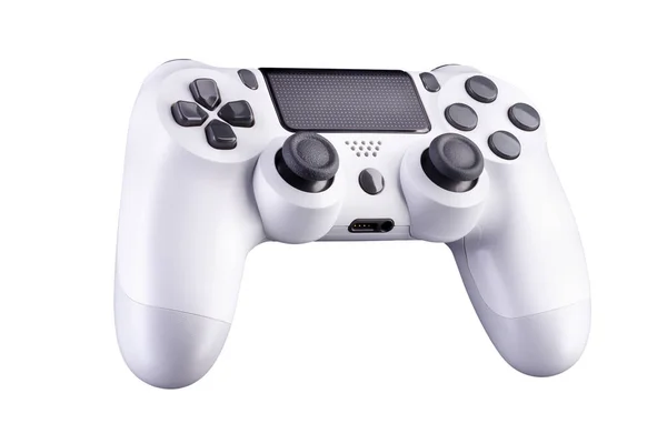 Joystick Vídeo Game Branco Gamepad Isolado Fundo Branco Com Caminho — Fotografia de Stock