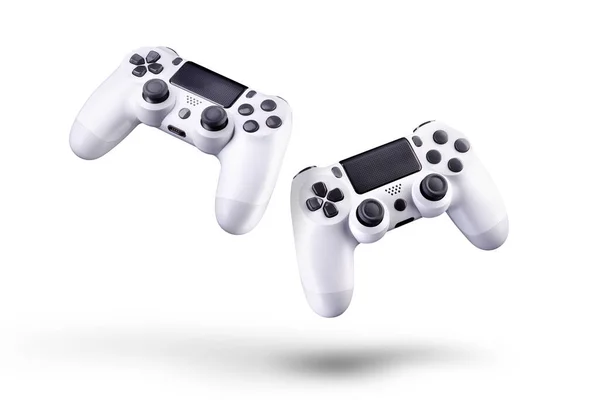 Ensemble Manettes Jeu Vidéo Blanc Manette Jeu Isolé Sur Fond — Photo