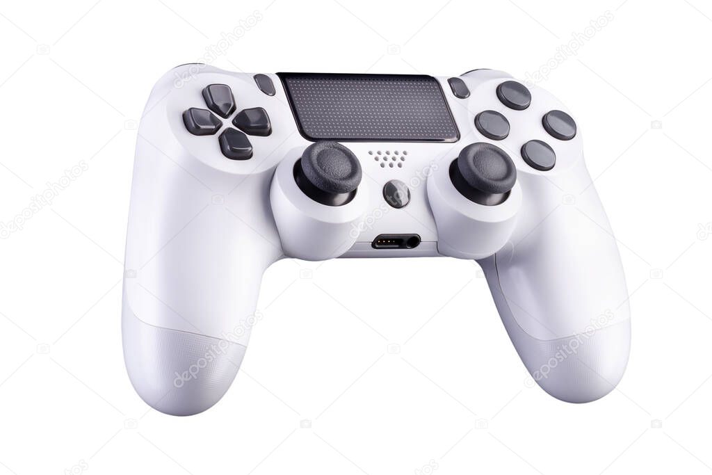 White video game joystick gamepad isolated on a white background with clipping path