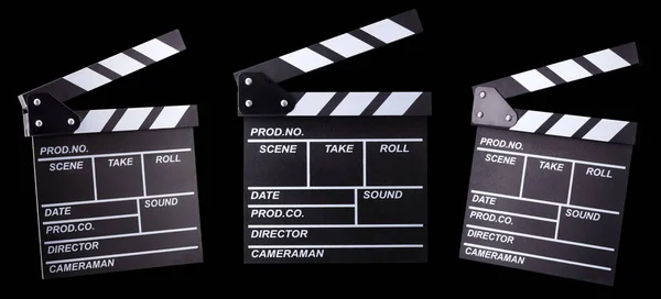 Set Van Film Clapper Boards Geïsoleerd Zwarte Achtergrond — Stockfoto