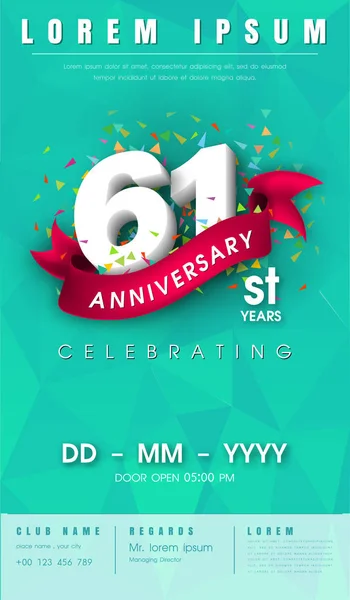 Biglietto d'invito anniversario o emblema modello di design — Vettoriale Stock