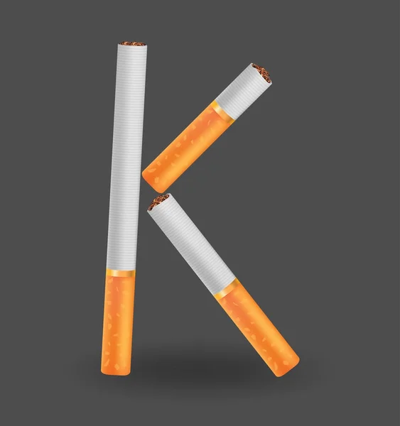 Alphabet "K" made of cigarettes on black background — Stock Vector
