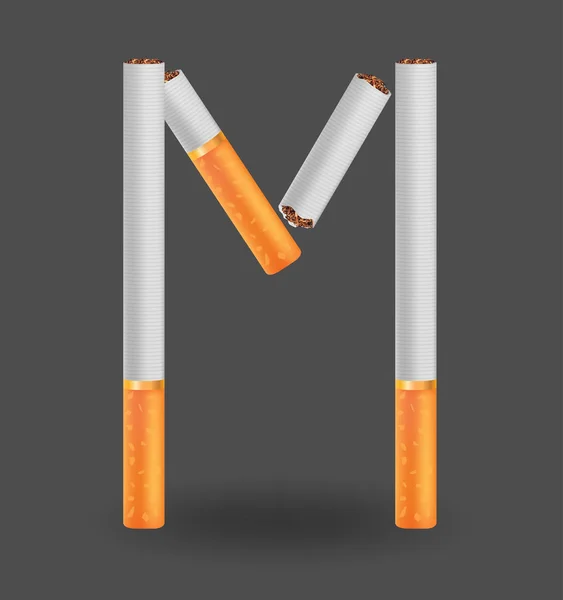 Alphabet "M" made of cigarettes on black background — Stock Vector