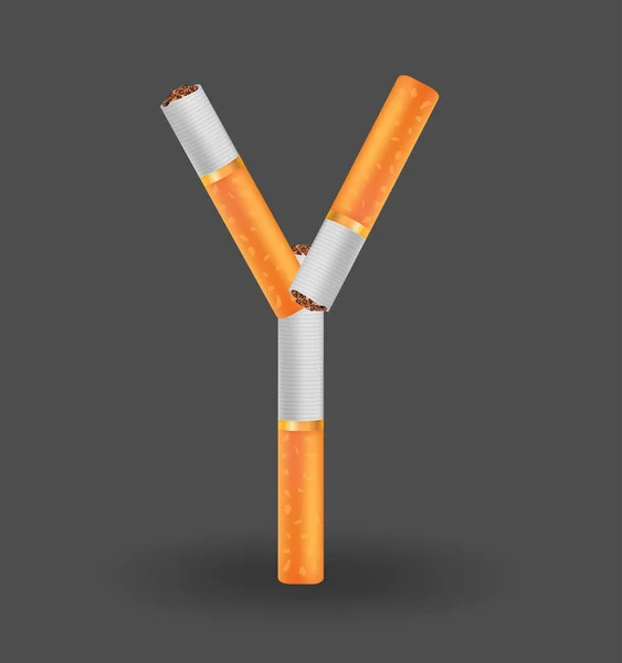 검은 배경에 담배 이루어진 알파벳 "Y" — 스톡 벡터