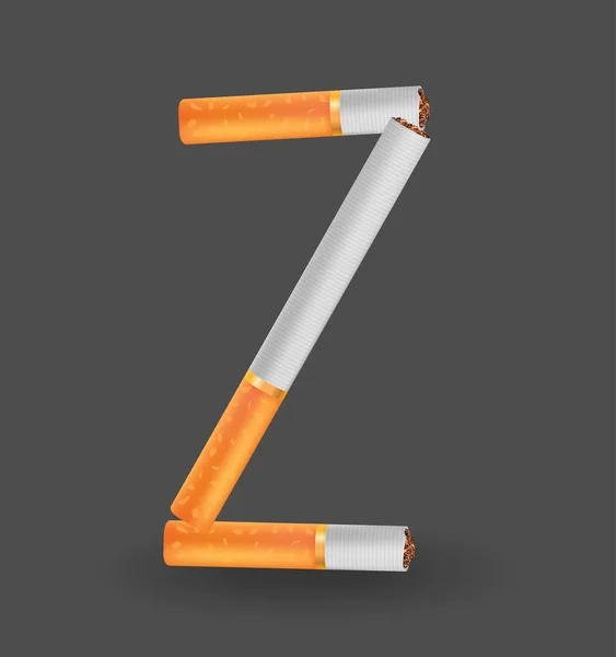 Alphabet "Z" made of cigarettes on black background — Stock Vector