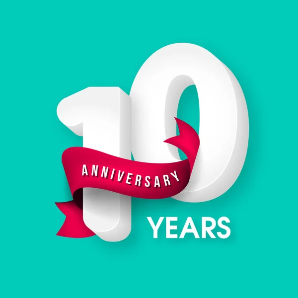 Anniversary emblem 10 årsjubileum mallen design — Stock vektor