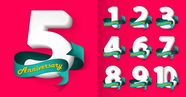 Conjunto de emblemas de aniversário, design de modelo de aniversário para web —  Vetores de Stock