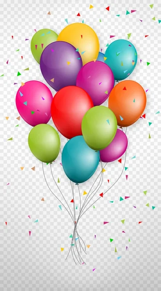 Bunter Strauß Luftballons von Geburtstagsparty und Feiern fliegen ein — Stockvektor