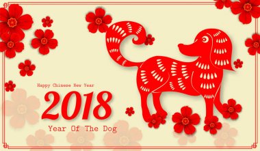 Fo 2018 Çin yeni yılı kağıt kesme yıl köpek vektör tasarımı