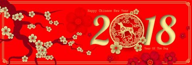 Fo 2018 Çin yeni yılı kağıt kesme yıl köpek vektör tasarımı