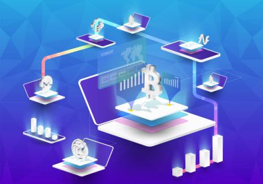 Isometr ile Cryptocurrency ve blockchain izometrik kompozisyon