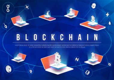 Isometr ile Cryptocurrency ve blockchain izometrik kompozisyon