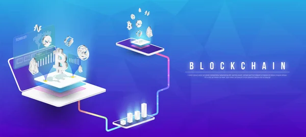 Isometr ile Cryptocurrency ve blockchain izometrik kompozisyon