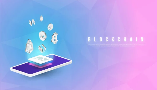 Isometr ile Cryptocurrency ve blockchain izometrik kompozisyon — Stok Vektör