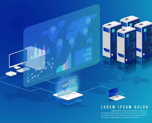 Konzept der Big-Data-Verarbeitung, Energiestation der Zukunft, Daten c — Stockvektor