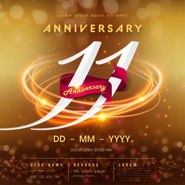 11 years anniversary logo template on golden Abstract futuristic space background. 11th modern technology design celebrating numbers with Hi-tech network digital technology concept design elements.