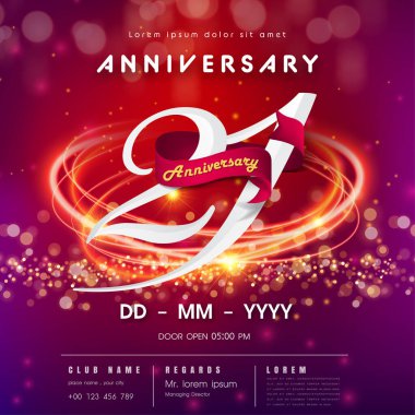 Kırmızı ve pembe fütüristik uzay arkaplanının 21. yıl dönümü logo şablonu. 21. modern teknoloji tasarımı yüksek teknoloji ağ dijital teknoloji konsept tasarım elementleriyle rakamları kutluyor