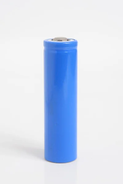 Blauw 18650 Oplaadbare Ion Batterij Witte Achtergrond — Stockfoto