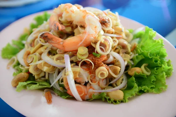 Pikantní Citrónový Salát Krevetami Thajské Jídlo — Stock fotografie