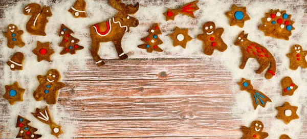 Noel Arka Plan Ahşap Doku Gingerbread — Stok fotoğraf