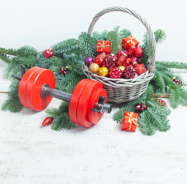 Fondo Navidad Año Nuevo Composición Con Mancuernas —  Fotos de Stock