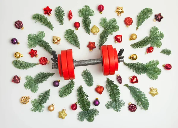 Fondo Navidad Año Nuevo Composición Con Mancuernas —  Fotos de Stock