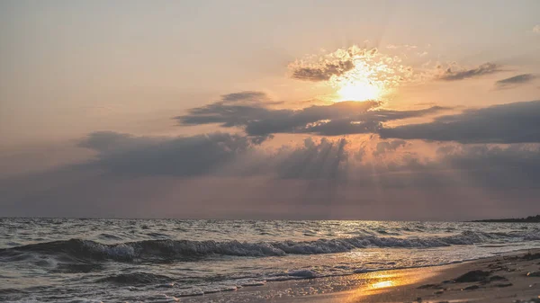 Tramonto Cielo Nuvoloso Sul Mar Nero Penisola Del Crimea Citta — Foto Stock