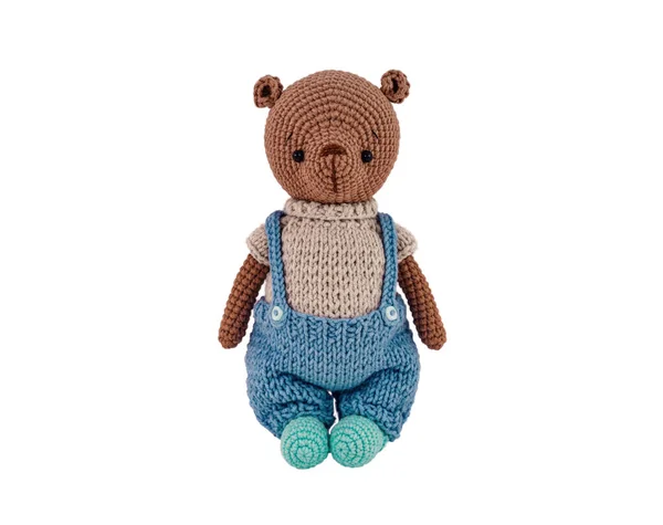 Poupée Crochet Ours Peluche Dans Des Vêtements Crochet Isolés Sur — Photo