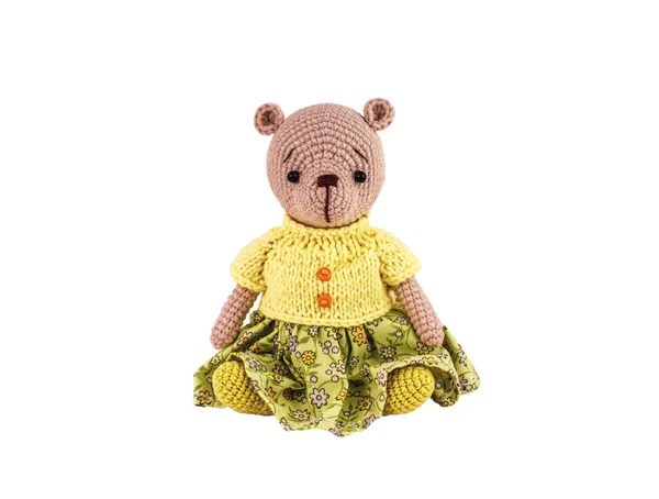 Crochet Doll Teddy Bear Crochet Clothes Isolated White Background Close Stock Photo