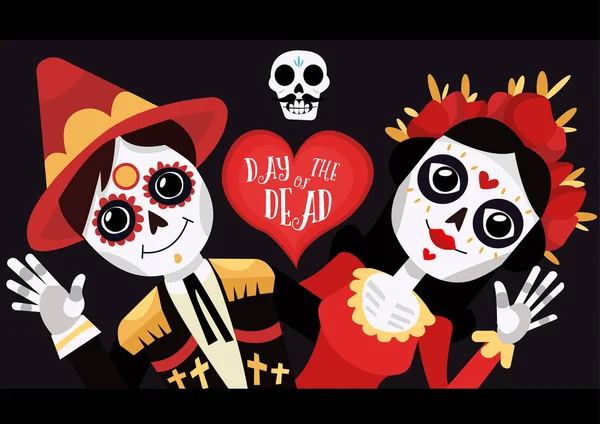 Cartel del Día de los Muertos. La Calavera Catrina. Calaveras graciosas. Dibujos animados vector ilustración — Vector de stock
