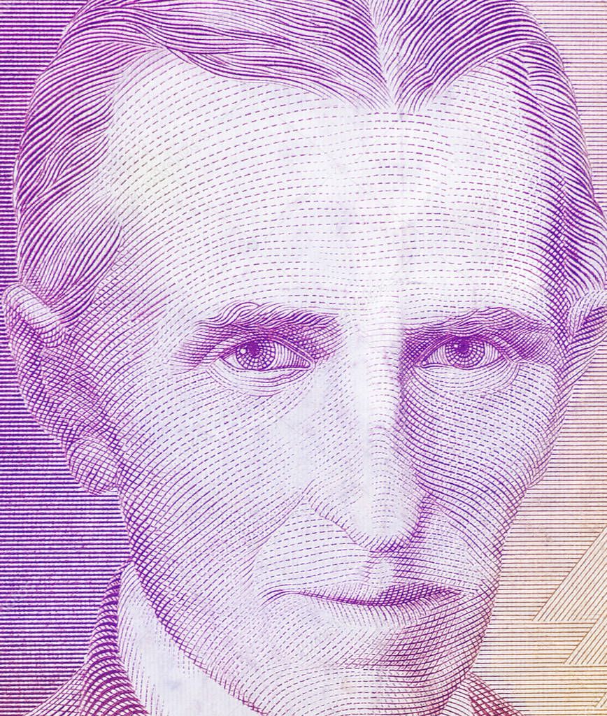 World famous inventor Nikola Tesla portrait close up on old Yugoslavia banknote
