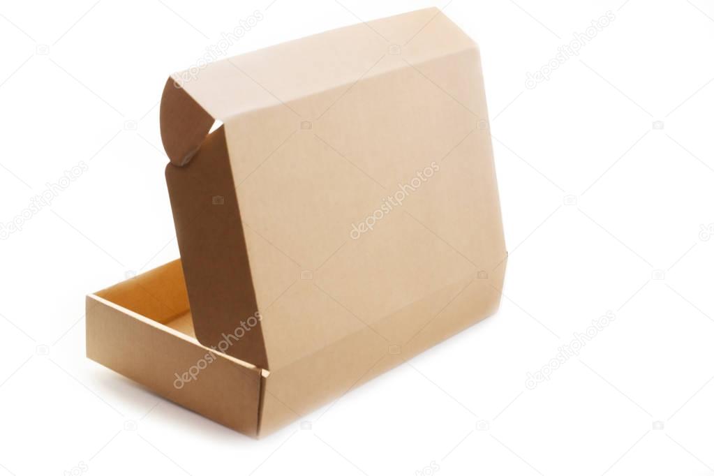 Open brown carton box isolated on white background