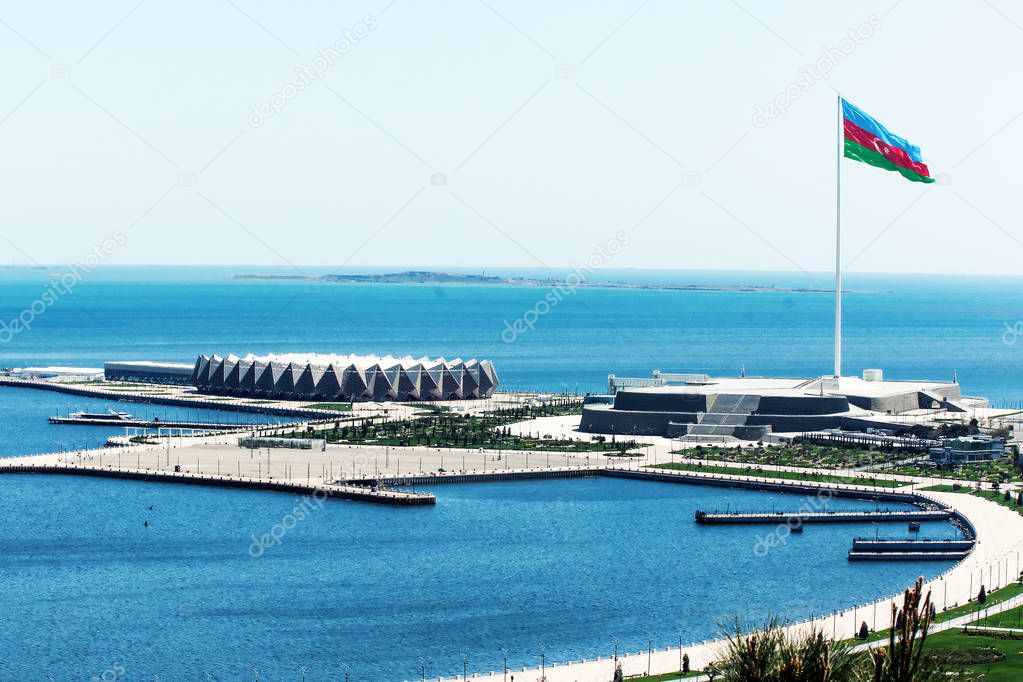 Top view of  state flag square in coastline in  Baku, Azerbaijan. The height of the flagpole installed in the area - 162 m