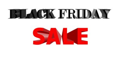 Kara Cuma süper satış etkinliği. Beyaz arka planda kırmızı siyah yazı var. Satış broşürleri ve fiyat etiketleri için resim çizimi. Broşürler, broşürler, davetiyeler, internet afişleri. 3d oluşturma