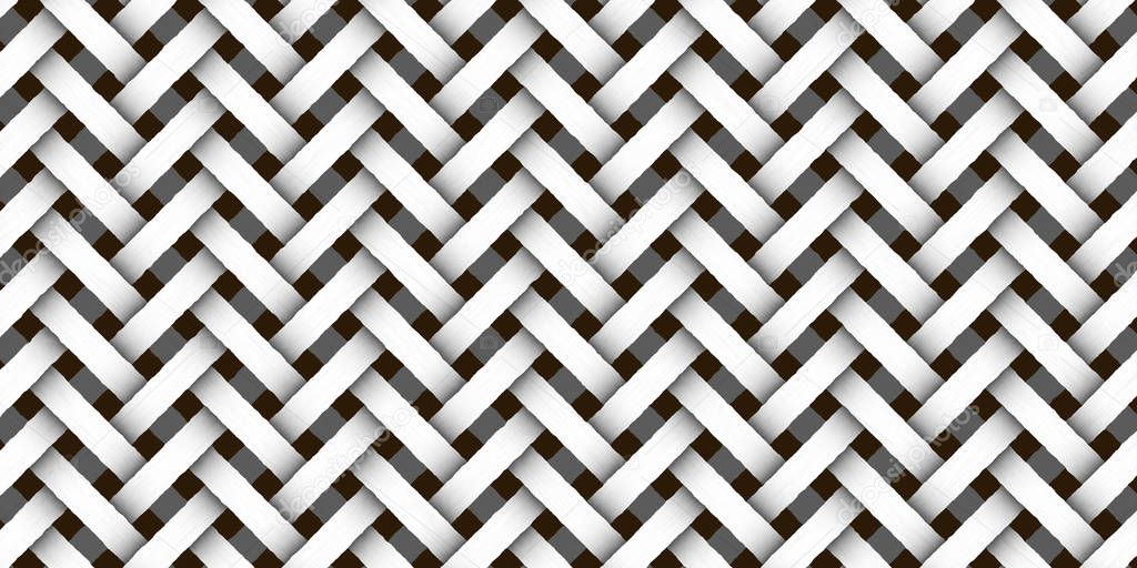 Monochrome wicker background. Braided black and white pattern. Realistic wide illustration. Template for web sites, sticker labels, wallpapers, banners, leaflets, cover design, fabric. 3D rendering