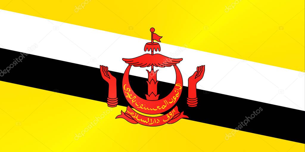 Flag of Brunei in traditional colors and proportion. Metal texture. 3D rendering