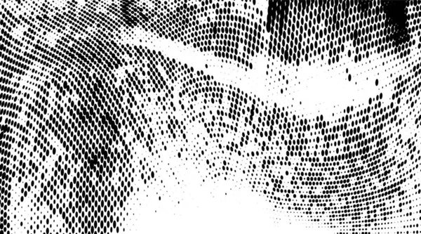 Patrón Semitono Grunge Monocromo Abstracto Líneas Curvas Ilustración Vectorial Medio — Vector de stock