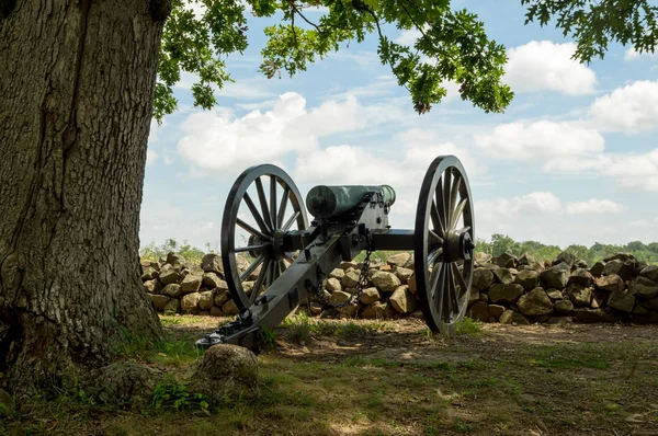 Artillería de cañón histórico señalando sobre muro de piedra —  Fotos de Stock