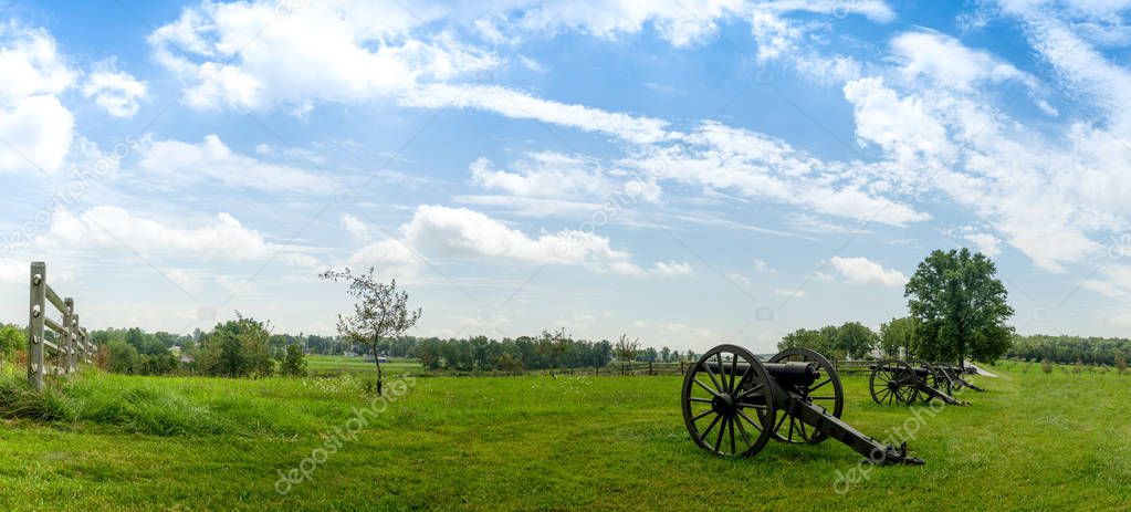 Historic Cannon Artillery Overlooking Landscape Panorama