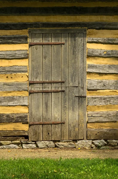 Wall of a Log Cabin with Doorway