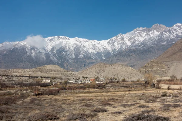 Remote Mountain Village and Snow Peaks